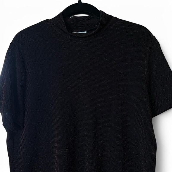 Vintage Appàrenza Black Red Sparkle Mock Neck Y2K Shirt 90s 00s NYE - Picture 6 of 9